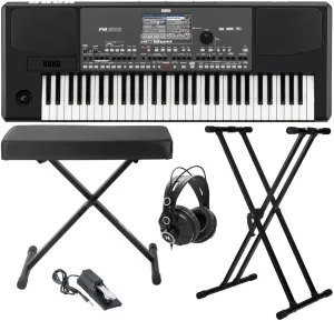 Korg PA600 61-Key Professional Arranger Keyboard with Bench, Pedal and Accessory Bundle