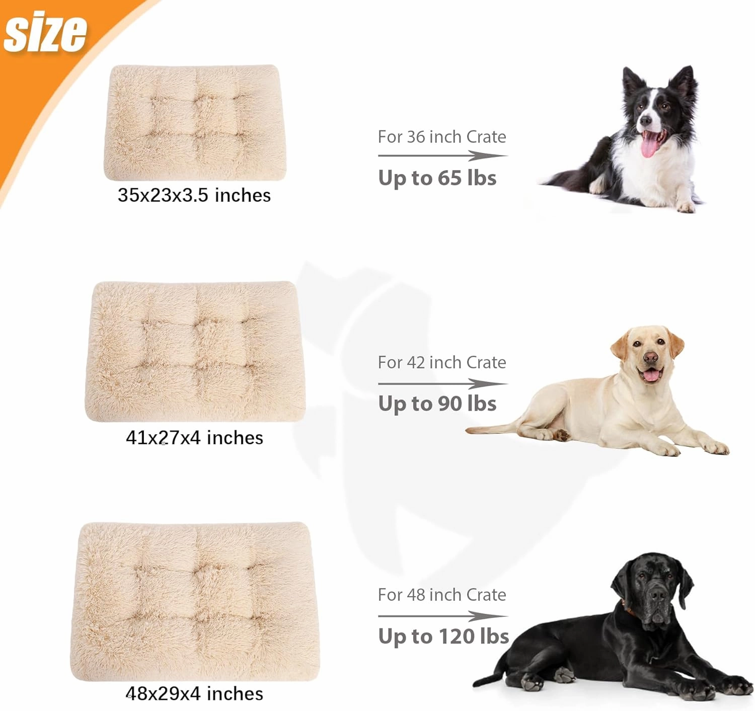 KSIIA Dog Crate Bed Washable Jumbo Dog Beds for Large Dogs Deluxe Plush Fluffy Comfy Thick Kennel Pad Anti-Slip & Anti-Scratch Pet Sleeping Mat, 48 x 29 Inch, Camel