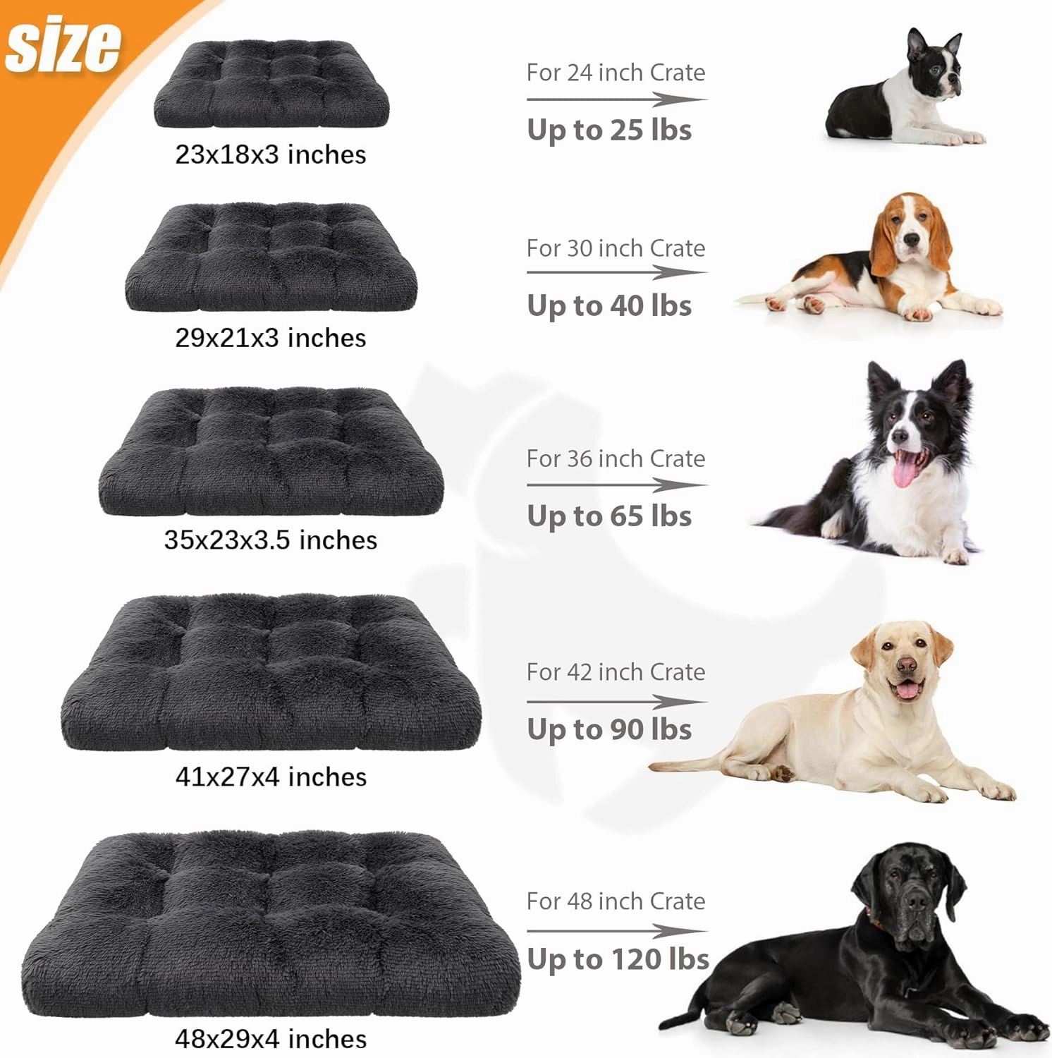 KSIIA Dog Crate Bed Washable Jumbo Dog Beds for Large Dogs Deluxe Plush Fluffy Comfy Thick Kennel Pad Anti-Slip & Anti-Scratch Pet Sleeping Mat, 48 x 29 Inch, Dark Gray
