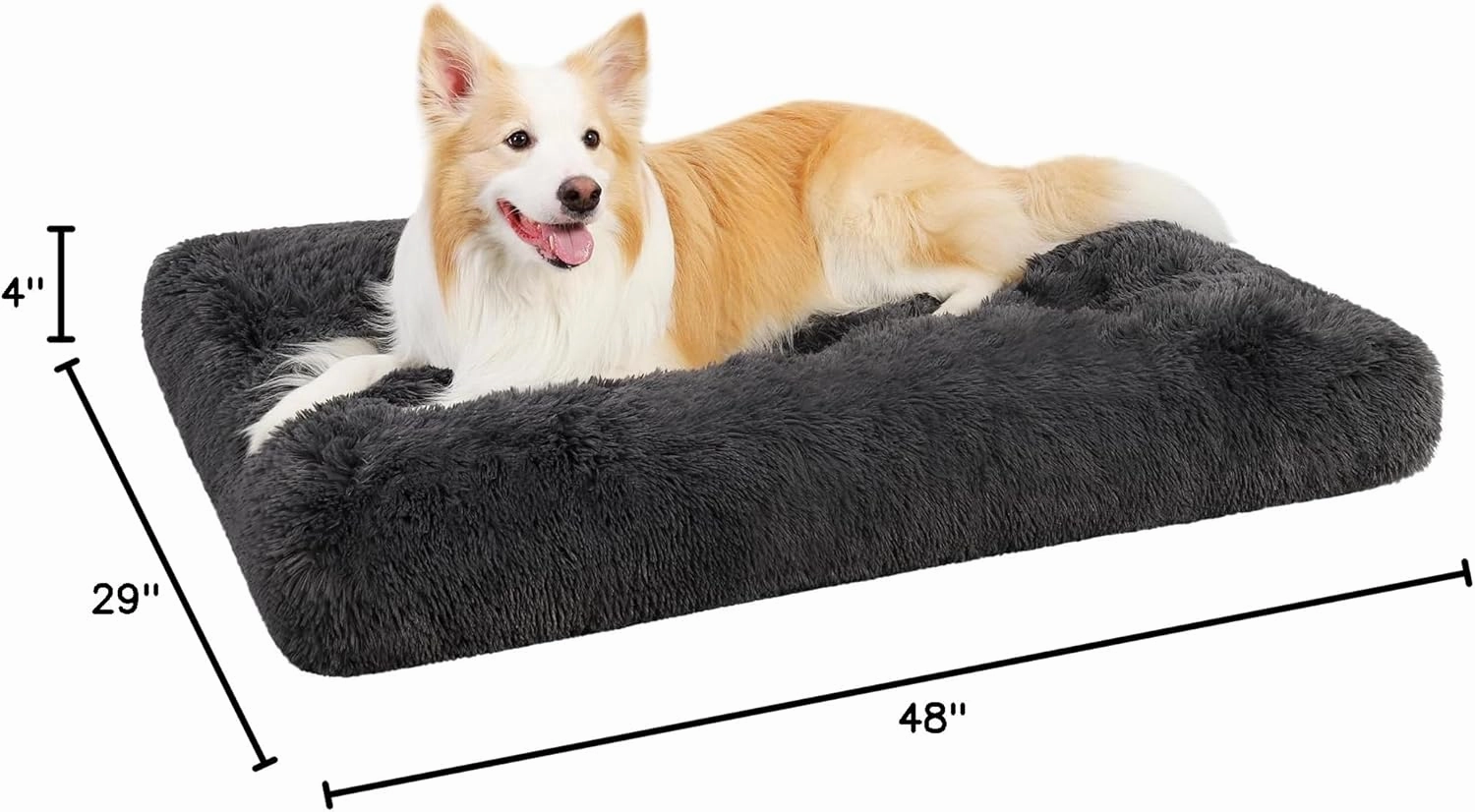 KSIIA Dog Crate Bed Washable Jumbo Dog Beds for Large Dogs Deluxe Plush Fluffy Comfy Thick Kennel Pad Anti-Slip & Anti-Scratch Pet Sleeping Mat, 48 x 29 Inch, Dark Gray