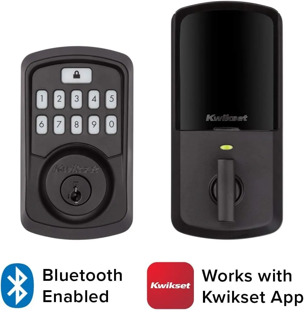 Kwikset 99420-003 Aura Bluetooth Programmable Keypad Door Lock Deadbolt Featuring SmartKey Security, Iron Black