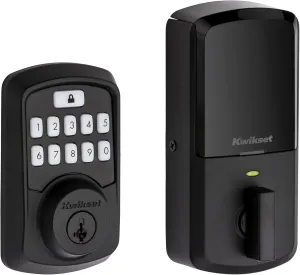 Kwikset 99420-003 Aura Bluetooth Programmable Keypad Door Lock Deadbolt Featuring SmartKey Security, Iron Black