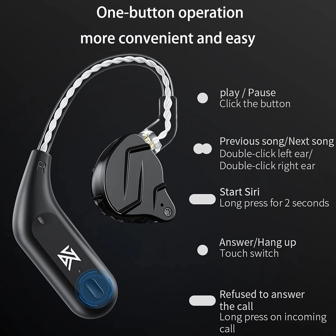 KZ AZ09 Bluetooth 5.2 Module IEM Bluetooth Adapter Wireless Ear Hook Portable Long Battery Life for ​KZ ZS10 PRO/ZSN Pro X/ZSN PRO/EDX PRO/ZSX/ZAR/DQS/ZVX/Zax/CCA CRA/C12/C10 PRO (C PIN)