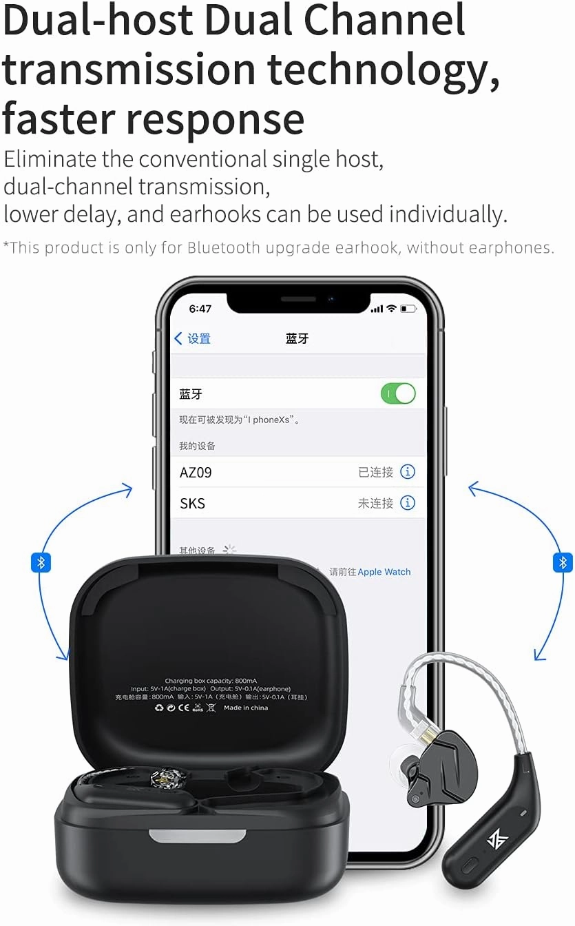 KZ AZ09 Bluetooth 5.2 Module IEM Bluetooth Adapter Wireless Ear Hook Portable Long Battery Life for ​KZ ZS10 PRO/ZSN Pro X/ZSN PRO/EDX PRO/ZSX/ZAR/DQS/ZVX/Zax/CCA CRA/C12/C10 PRO (C PIN)