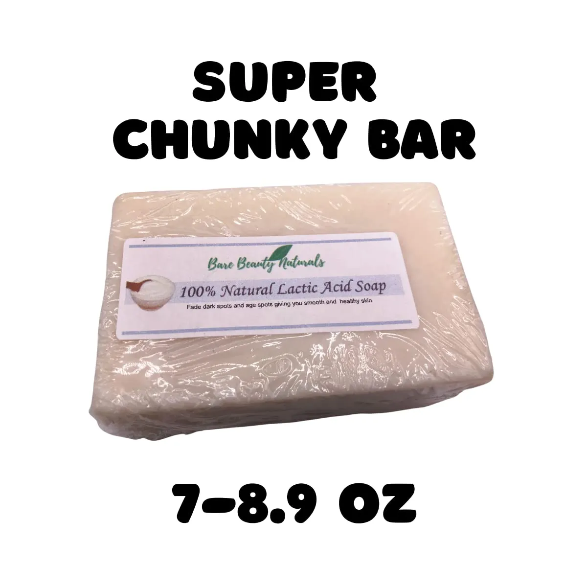 Lactic Acid Exfoliating Soap | 100% Natural | Anti-Aging | Dark Spot Remover | Moisturizing | By Bare Beauty Naturals (super chunky soap cut 7-8.9 oz, Sm Lo-Exfol Muslin)