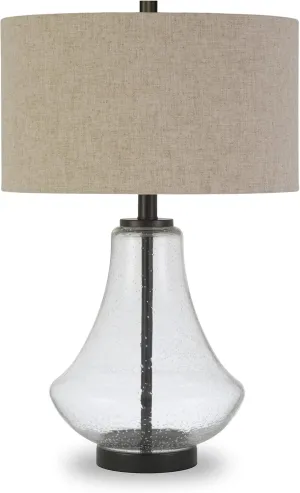Lagos 23" Tall Table Lamp with Fabric Shade in Seeded Glass/Antique Bronze/Flax