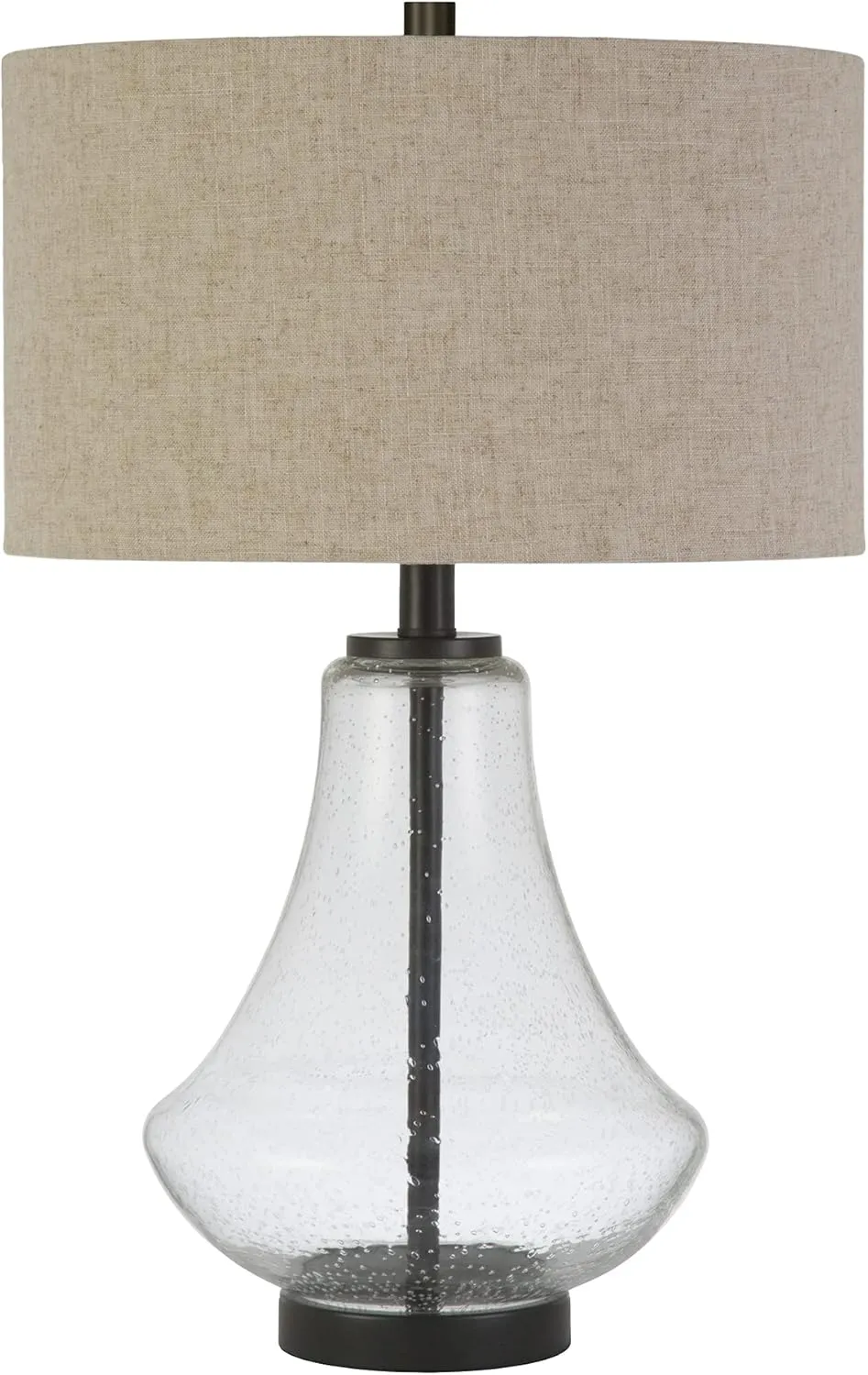 Lagos 23" Tall Table Lamp with Fabric Shade in Seeded Glass/Antique Bronze/Flax