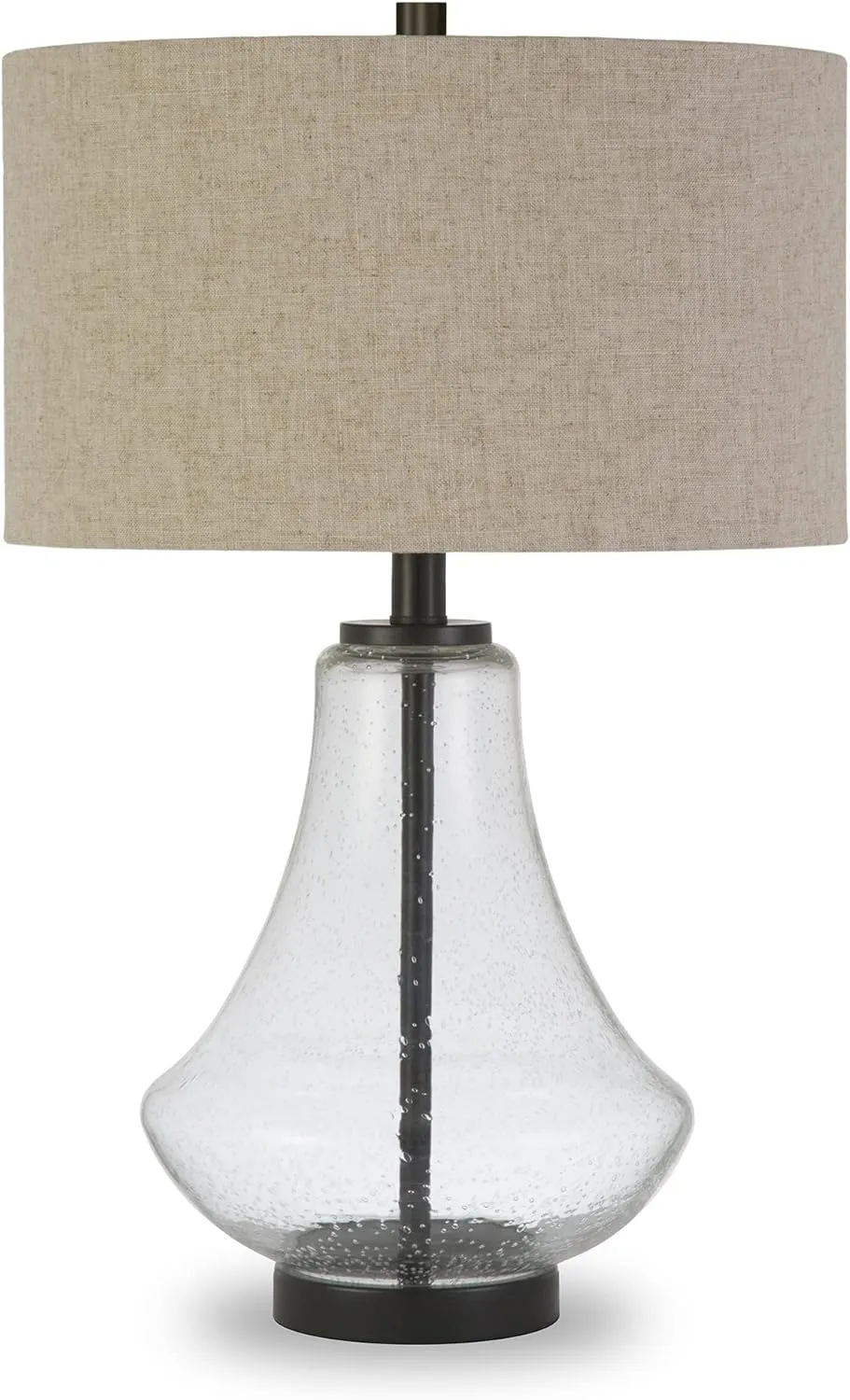 Lagos 23" Tall Table Lamp with Fabric Shade in Seeded Glass/Antique Bronze/Flax
