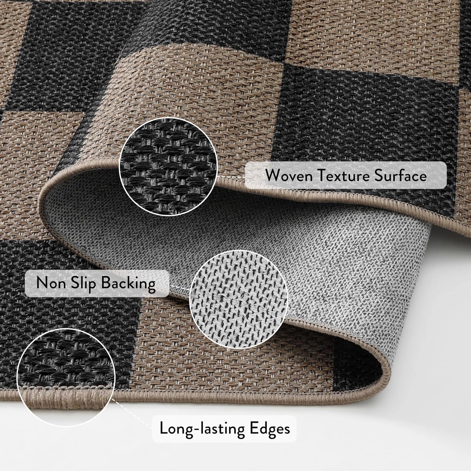 Lahome Checkered Easy Jute 2x8 Runner Rug, Washable Kitchen Runner Rug Non Slip for Entryway Indoor, Checkerboard Black Indoor Outdoor Carpet for Hallway 8ft Entry Laundry Porch