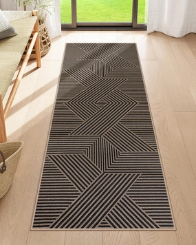 Lahome Modern Geometric Runner Rug, 2x6 Washable Rug Runners for Hallways Non Slip, Black Outdoor Carpet with Rubber Backing, Farmhouse Non Shedding Kitchen Mats for Floor Entryway