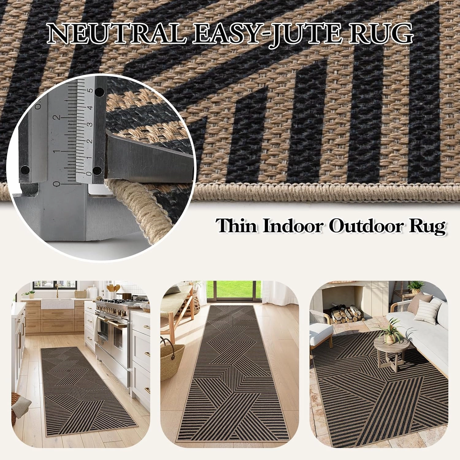 Lahome Modern Geometric Runner Rug, 2x6 Washable Rug Runners for Hallways Non Slip, Black Outdoor Carpet with Rubber Backing, Farmhouse Non Shedding Kitchen Mats for Floor Entryway