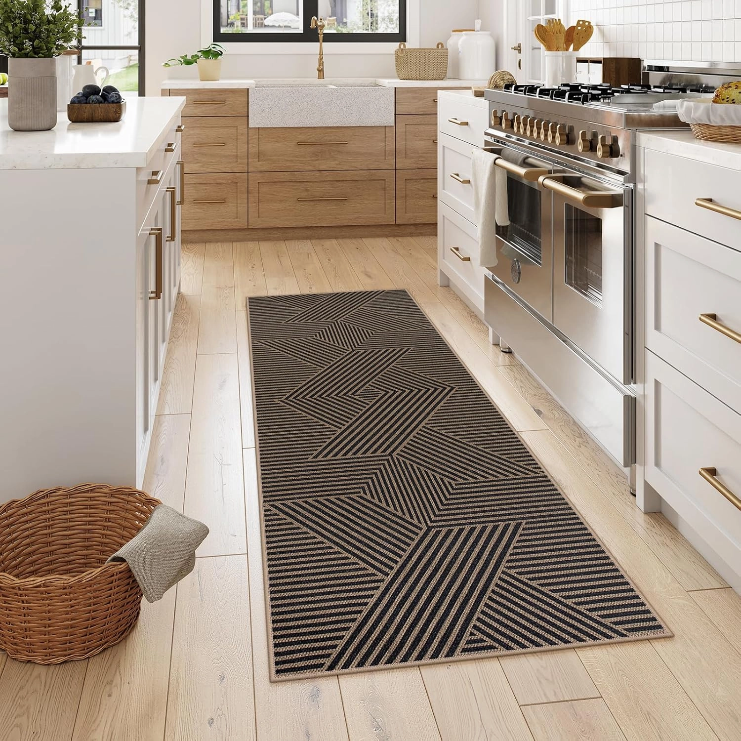 Lahome Modern Geometric Runner Rug, 2x6 Washable Rug Runners for Hallways Non Slip, Black Outdoor Carpet with Rubber Backing, Farmhouse Non Shedding Kitchen Mats for Floor Entryway