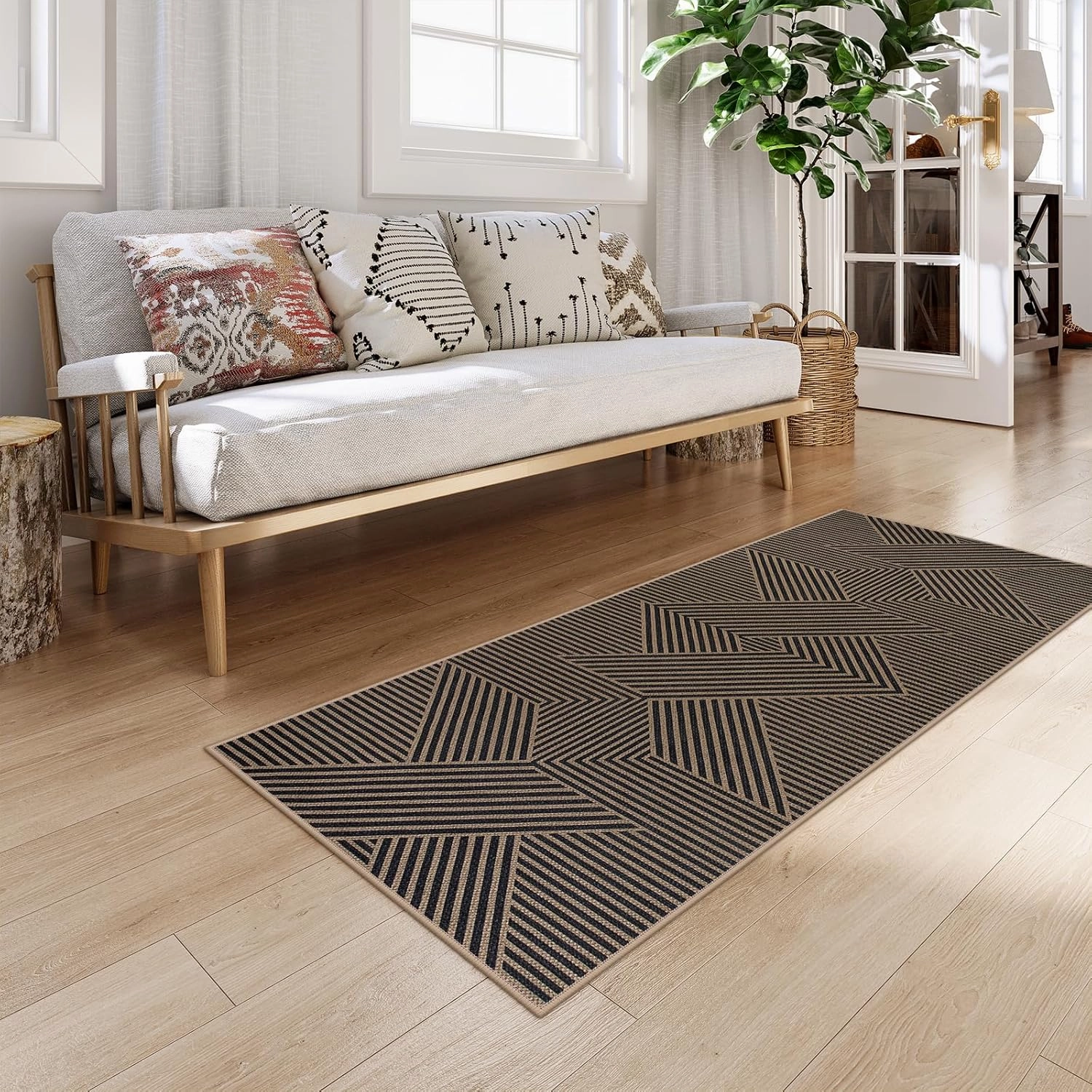 Lahome Modern Geometric Runner Rug, 2x6 Washable Rug Runners for Hallways Non Slip, Black Outdoor Carpet with Rubber Backing, Farmhouse Non Shedding Kitchen Mats for Floor Entryway