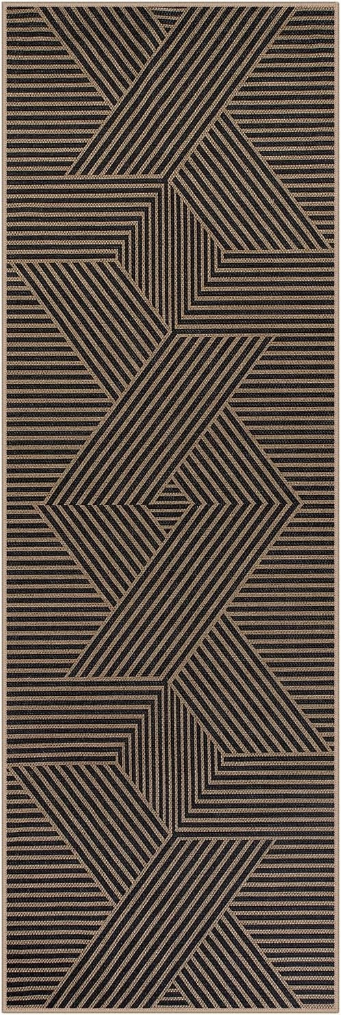 Lahome Modern Geometric Runner Rug, 2x6 Washable Rug Runners for Hallways Non Slip, Black Outdoor Carpet with Rubber Backing, Farmhouse Non Shedding Kitchen Mats for Floor Entryway
