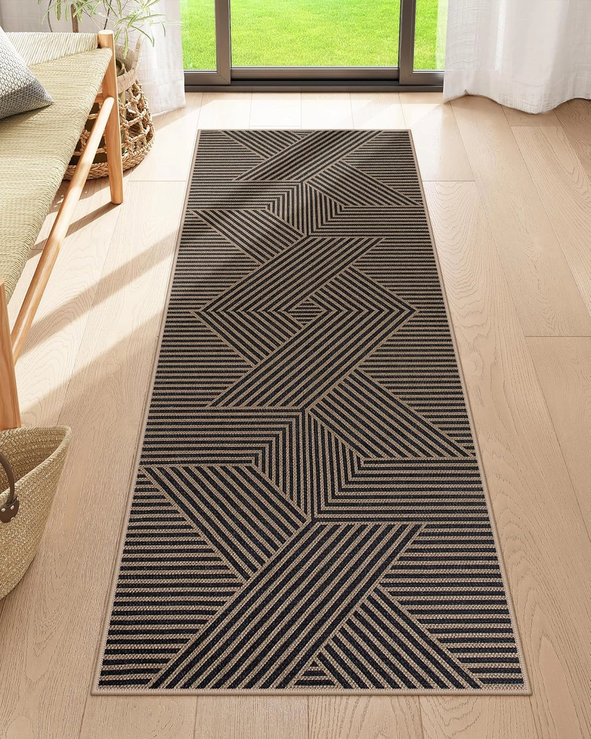 Lahome Modern Geometric Runner Rug, 2x6 Washable Rug Runners for Hallways Non Slip, Black Outdoor Carpet with Rubber Backing, Farmhouse Non Shedding Kitchen Mats for Floor Entryway