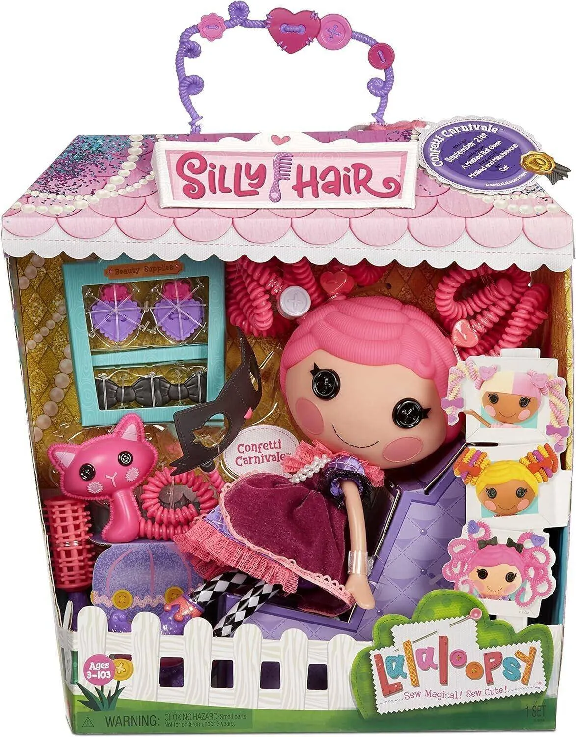 Lalaloopsy Silly Hair Doll Confetti Carnivale 13" Pink Cat Masquerade Ball