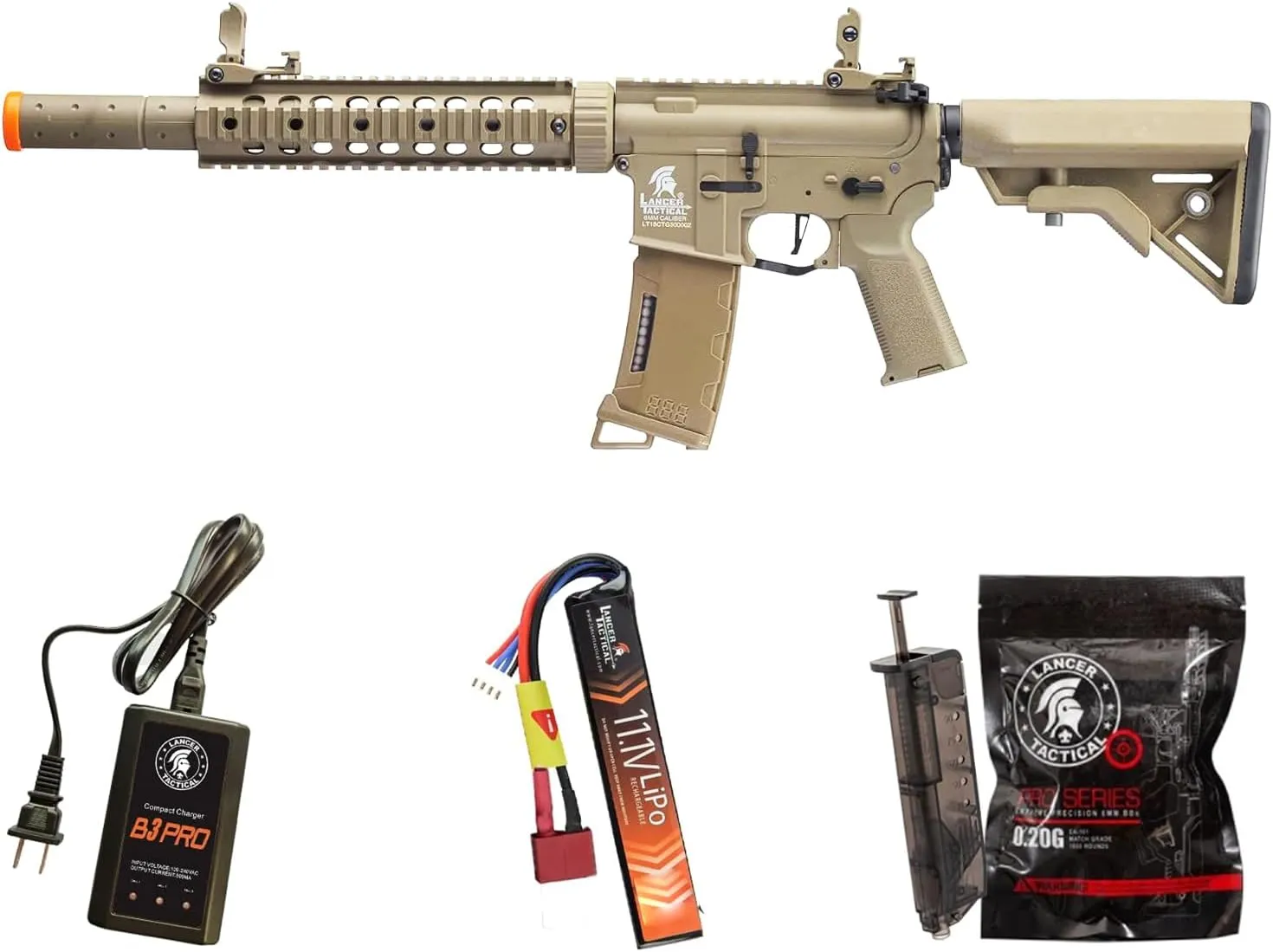 Lancer Tactical Gen 3 M4 Carbine SD 10'' Airsoft with Programmable Mosfet/ETU-Electric Full/Semi-Auto AEG Rifle (Lipo Battery & Charger Included)
