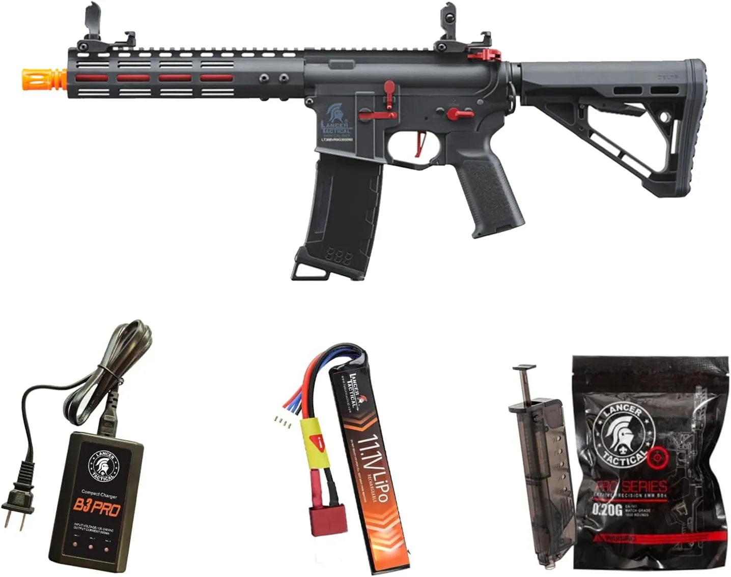 Lancer Tactical Gen 3 Programmable Trigger Archon MLOCK 9" Lightweight Durable Polymer M4 Airsoft MLOK AEG w/Lipo Battery & Charger (ETU & MOSFET Included)