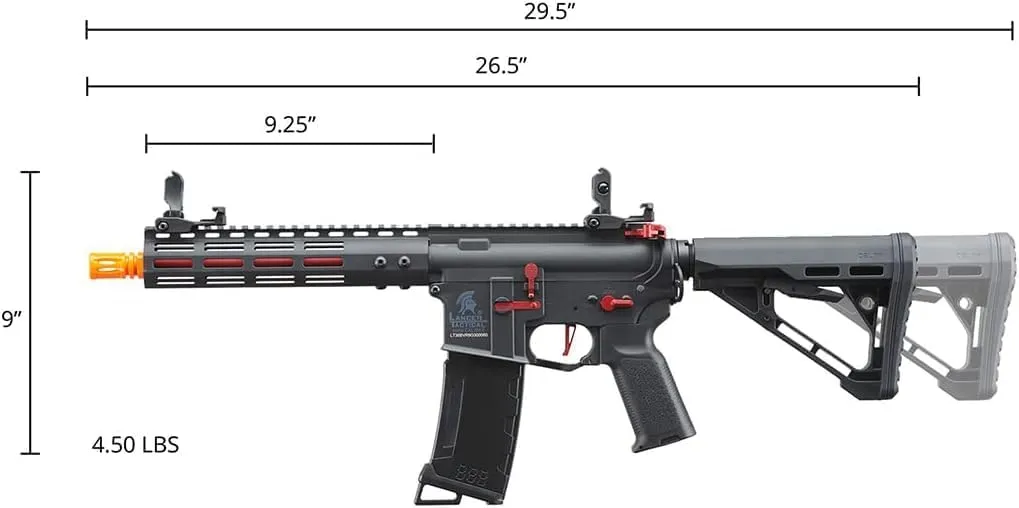 Lancer Tactical Gen 3 Programmable Trigger Archon MLOCK 9" Lightweight Durable Polymer M4 Airsoft MLOK AEG w/Lipo Battery & Charger (ETU & MOSFET Included)