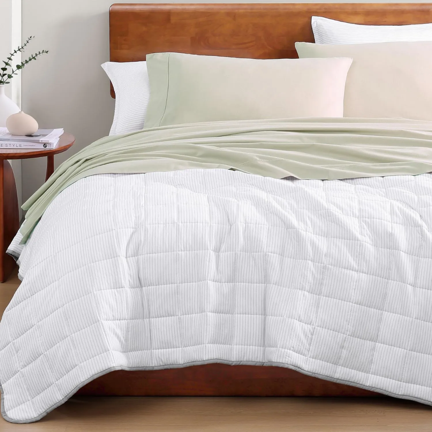 LANE LINEN 100% Organic Cotton King Bed Sheet Set, Bedsheets 4Pc Soft Cooling Fully Elasticized Mercerised All Season Sustainably Produced Cotton Sheets King Size, Oeko Tex Sheets - Mineral