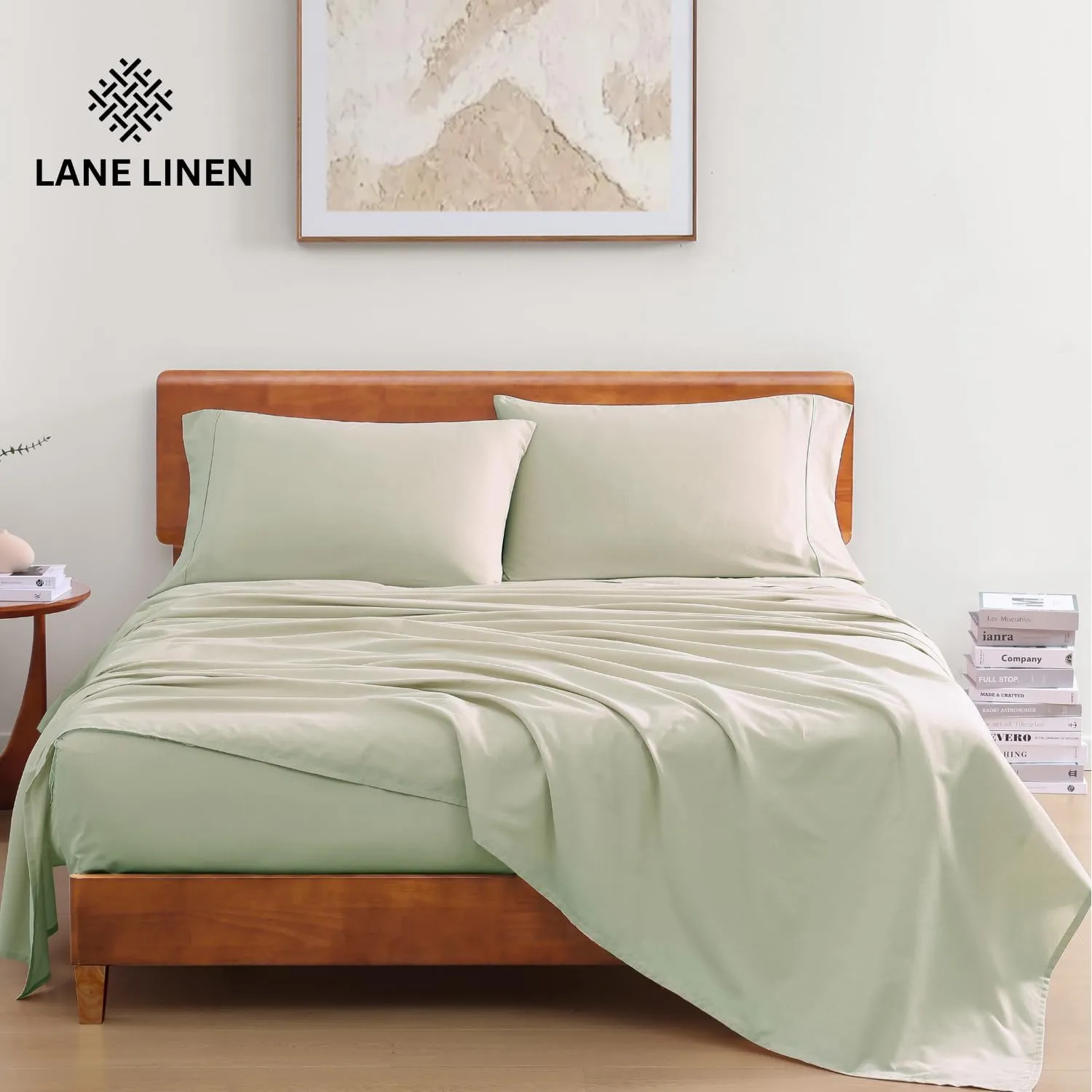LANE LINEN 100% Organic Cotton King Bed Sheet Set, Bedsheets 4Pc Soft Cooling Fully Elasticized Mercerised All Season Sustainably Produced Cotton Sheets King Size, Oeko Tex Sheets - Mineral