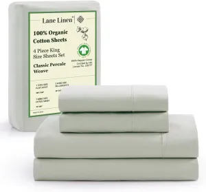 LANE LINEN 100% Organic Cotton King Bed Sheet Set, Bedsheets 4Pc Soft Cooling Fully Elasticized Mercerised All Season Sustainably Produced Cotton Sheets King Size, Oeko Tex Sheets - Mineral