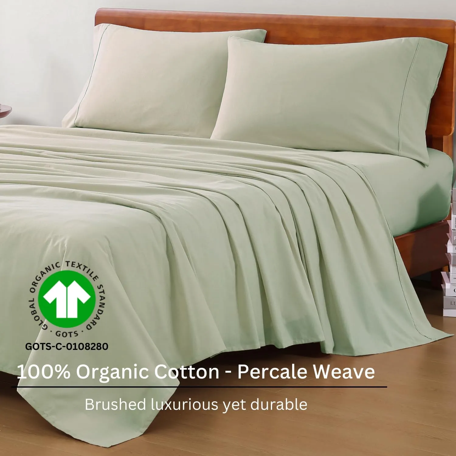 LANE LINEN 100% Organic Cotton King Bed Sheet Set, Bedsheets 4Pc Soft Cooling Fully Elasticized Mercerised All Season Sustainably Produced Cotton Sheets King Size, Oeko Tex Sheets - Mineral