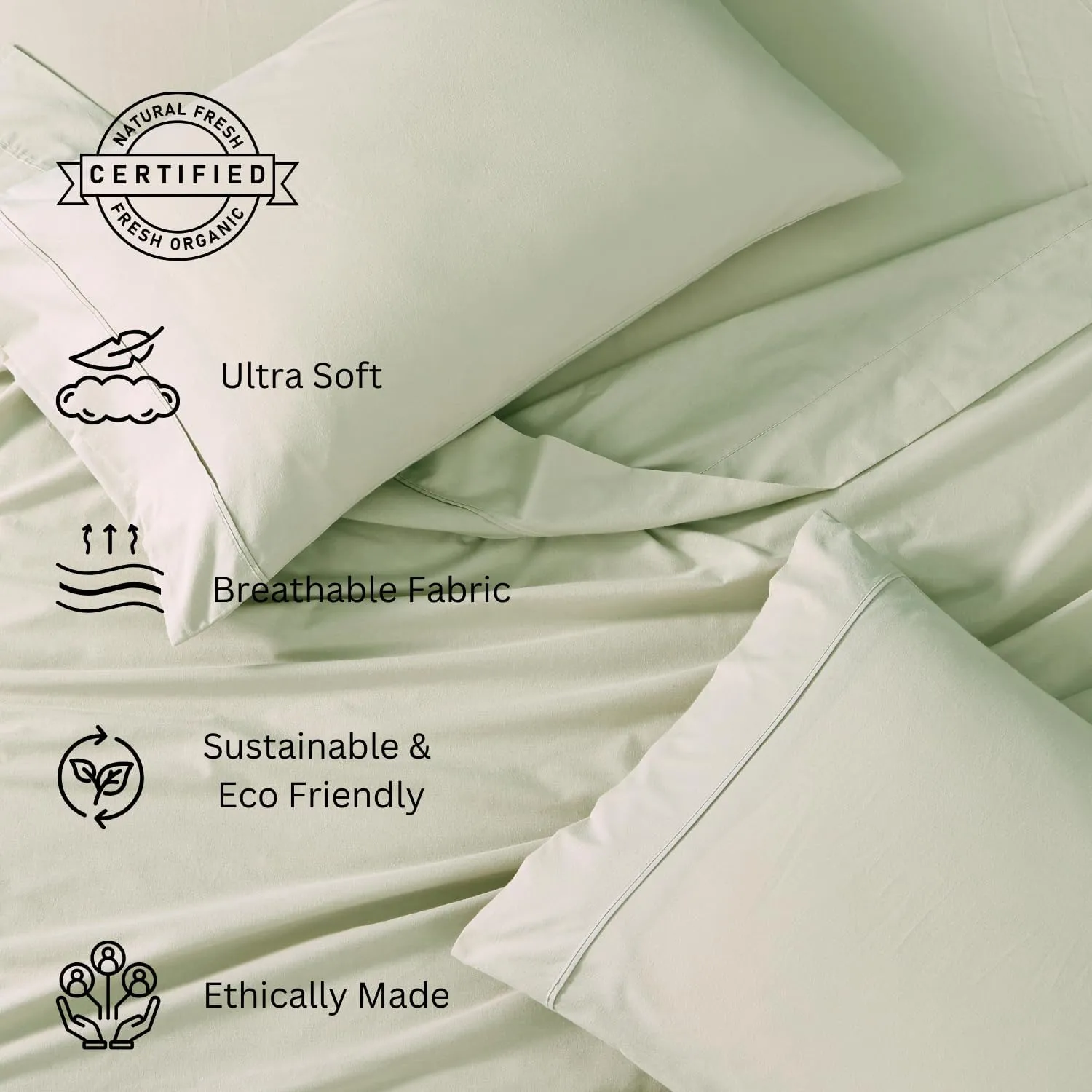 LANE LINEN 100% Organic Cotton King Bed Sheet Set, Bedsheets 4Pc Soft Cooling Fully Elasticized Mercerised All Season Sustainably Produced Cotton Sheets King Size, Oeko Tex Sheets - Mineral