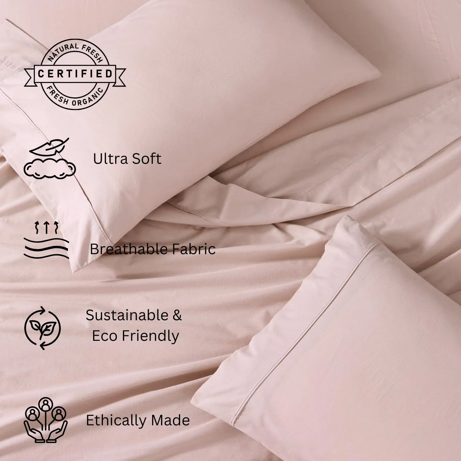 LANE LINEN Eco Friendly 100% Organic Cotton Sheets Queen Size, Mercerized Cotton Fully Elasticized Reinforced Seams Low Pill Fade Resistant Hotel Luxury Bed Sheets Set- Dusty Rose
