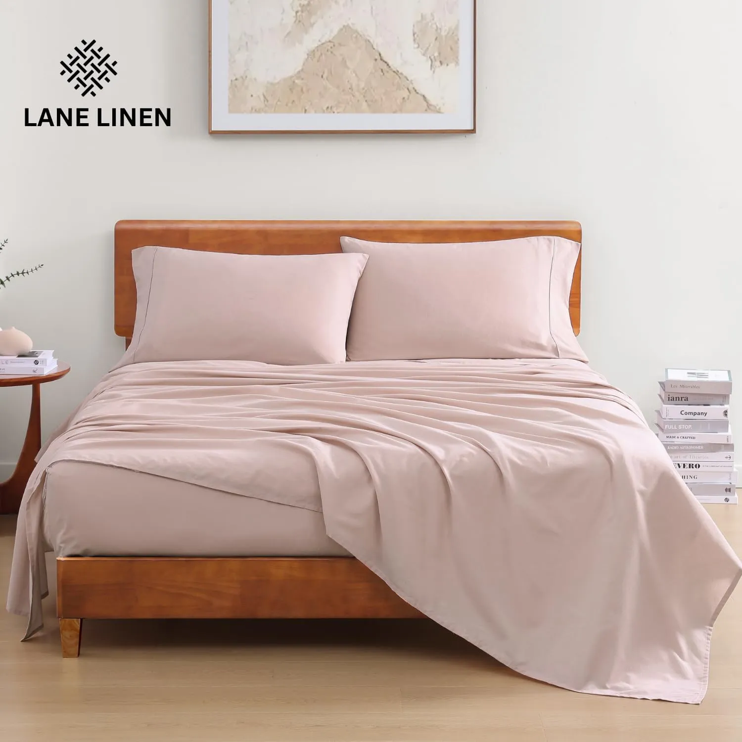LANE LINEN Eco Friendly 100% Organic Cotton Sheets Queen Size, Mercerized Cotton Fully Elasticized Reinforced Seams Low Pill Fade Resistant Hotel Luxury Bed Sheets Set- Dusty Rose