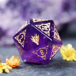 LANGWEI D20,D&D Dice Set Pretty Natural Amethyst Dragon Pattern Polyhedral Dice, Role Playing Dice for TRPG Table Games Dungeons and Dragons Games,Creative Gifts