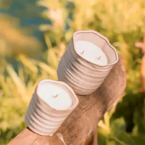 Large Cream Ribbed Ceramic Garden Candle