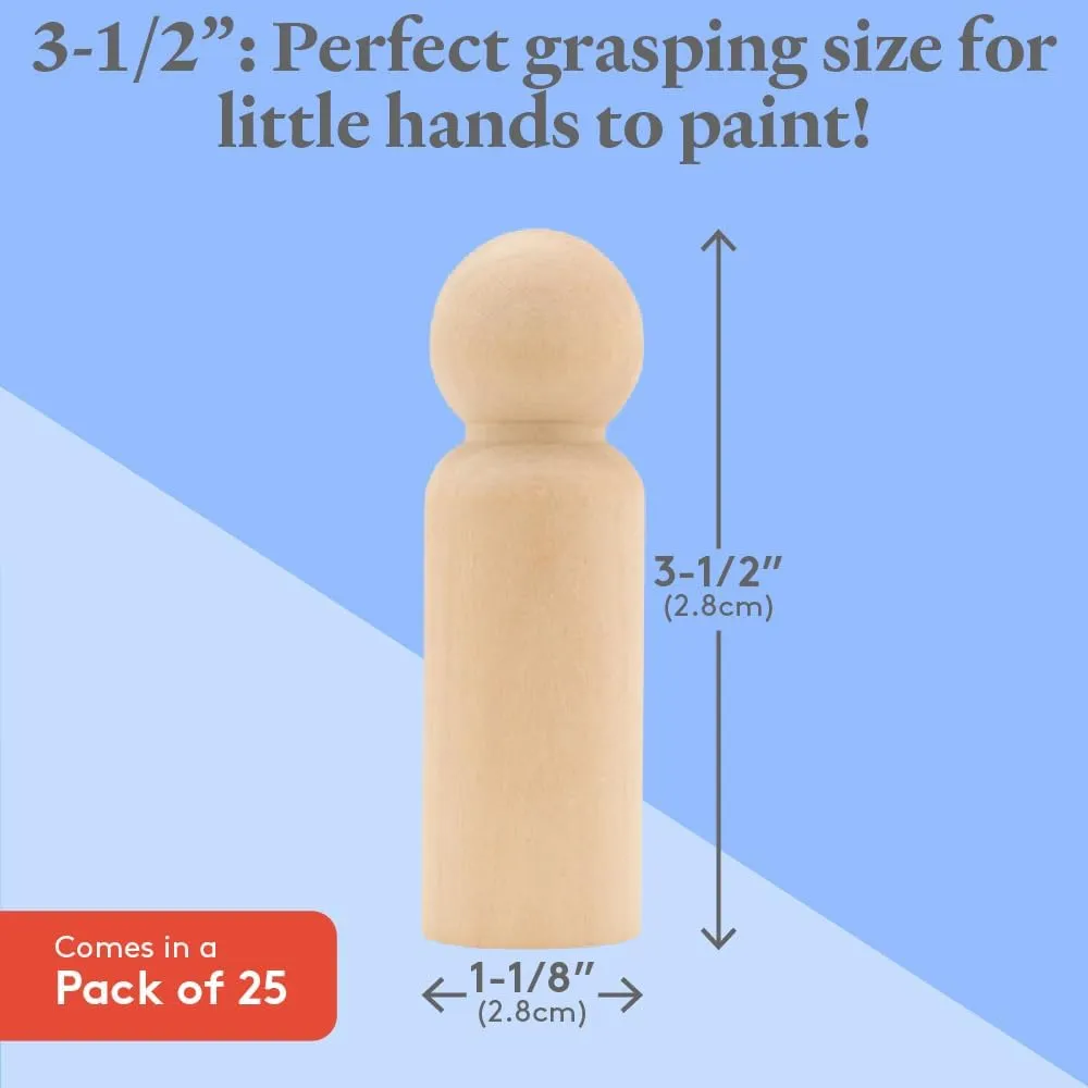 Large Dad Shape Wood Peg Figures, Pack of 25 Unfinished Birch People, Strong Wooden Peg Dolls for Play and Crafts