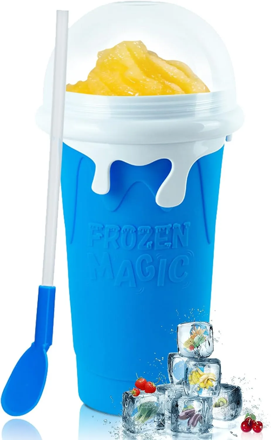 Large Slushie Cup 500ml,Frozen Magic Slushy Cup Maker,DIY Homemade Ice Cream,Milk Shake,Drinks Smoothie,Fruit Juice Slush Cup,Cool Stuff Gifts for Kids and Family - Blue