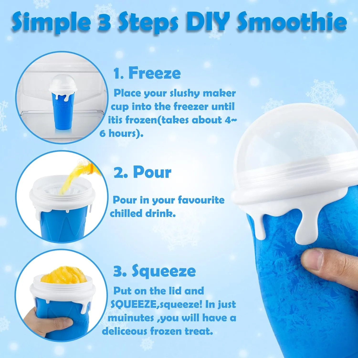 Large Slushie Cup 500ml,Frozen Magic Slushy Cup Maker,DIY Homemade Ice Cream,Milk Shake,Drinks Smoothie,Fruit Juice Slush Cup,Cool Stuff Gifts for Kids and Family - Blue