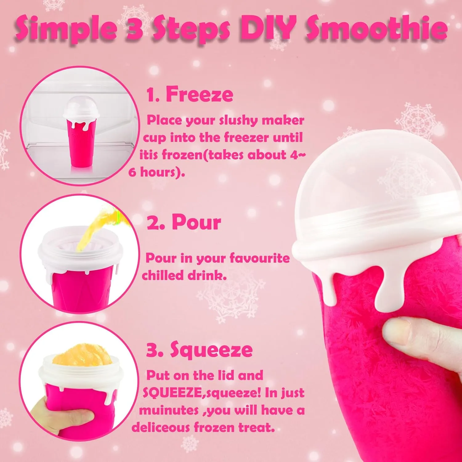 Large Slushie Cup 500ml,Frozen Magic Slushy Cup Maker,DIY Homemade Ice Cream,Milk Shake,Drinks Smoothie,Fruit Juice Slush Cup,Cool Stuff Gifts for Kids and Family - Pink
