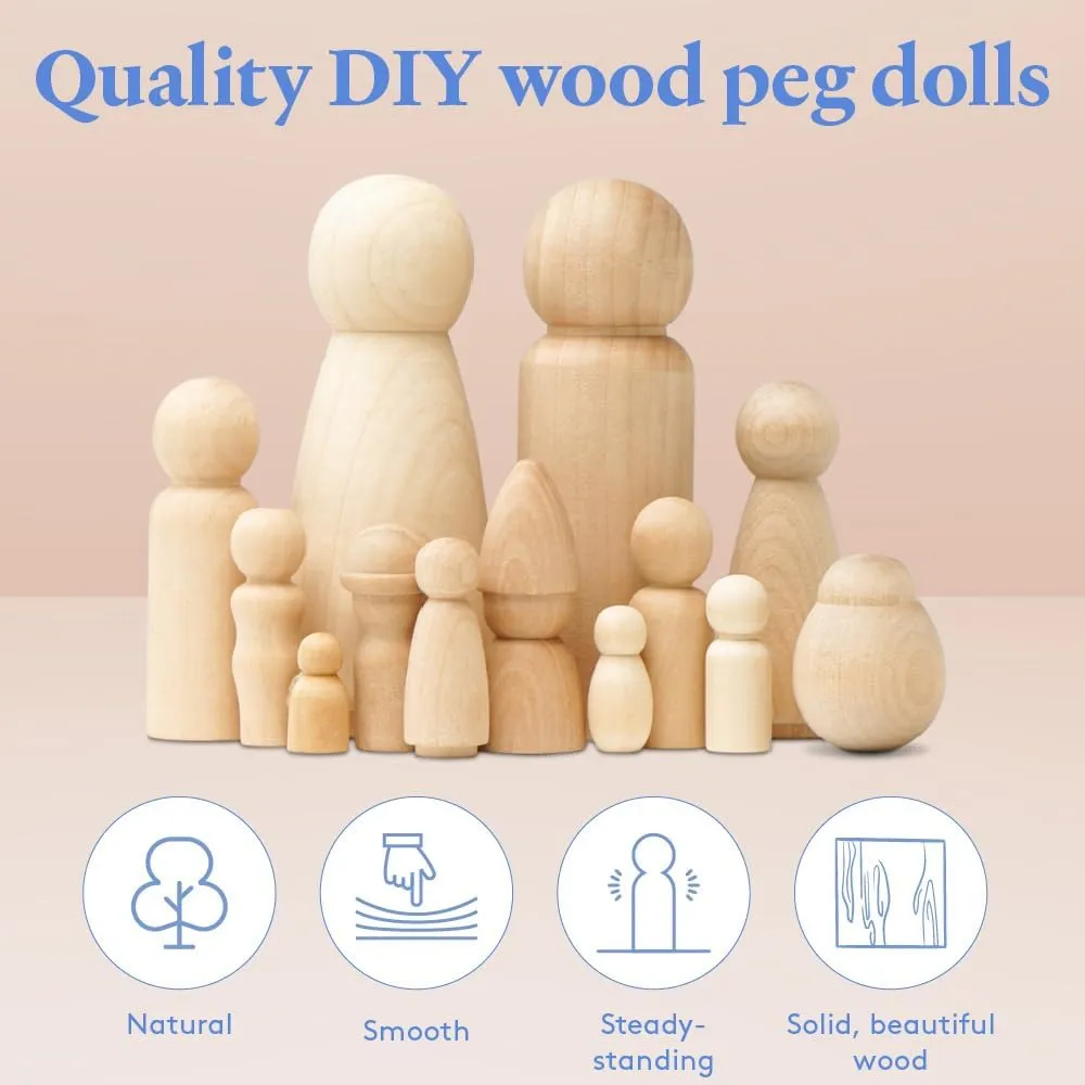 Large Wood Peg Dolls 3-1/2 inch, Mom/Angel Shape Peg People, Pack of 25 Birch Unfinished Wooden Dolls to Paint