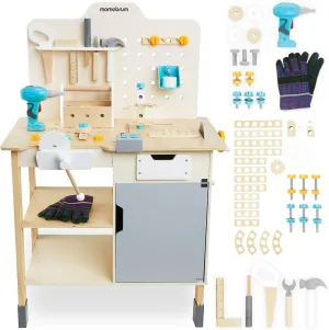 Large Wooden Workshop with Tools XXL - Kit, 74 Pieces, Work Table, Drill Workbench Children from 2 Years, Children's Workbench