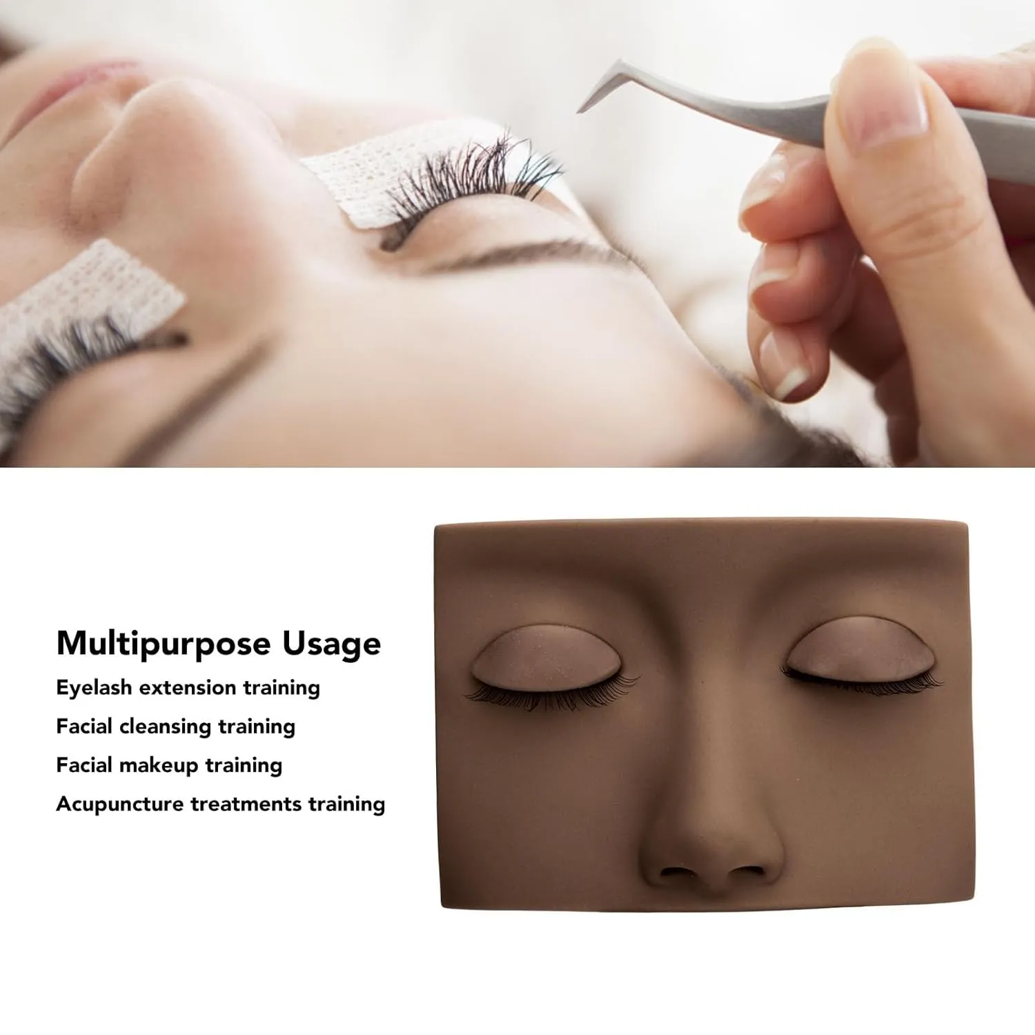 Lash Mannequin Head, Removable Silicone Replacement Eyelash Mannequin Head, Lash Extension Training Practice Head Eye Lash Extension for Lash Practice Makeup Eyelash Extensions (Dark Brown)