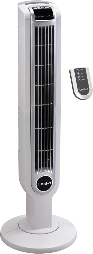 Lasko Oscillating Tower Fan with Remote Control, 3 Quiet Speeds, Timer for Bedroom, Kitchen, Office Use, White, 36" 2511"