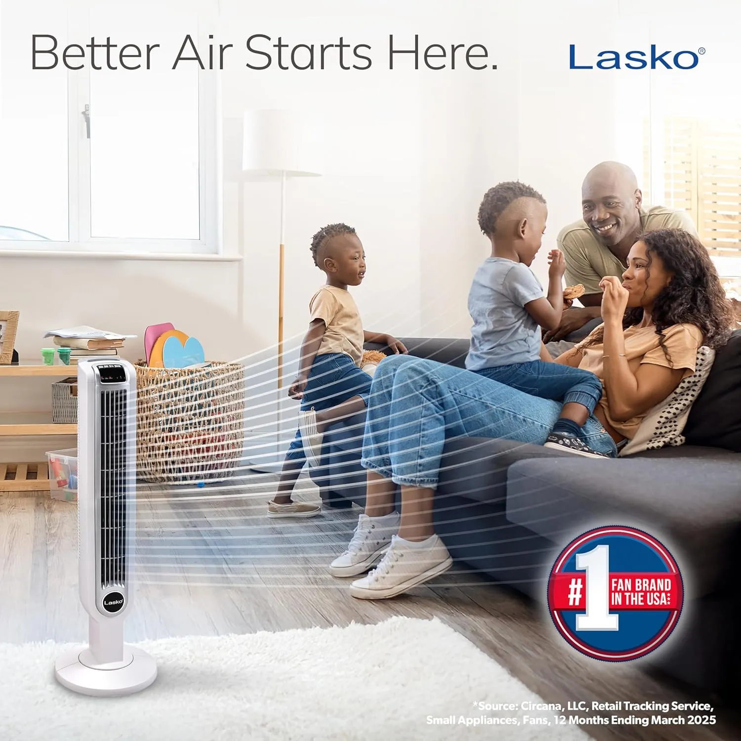 Lasko Oscillating Tower Fan with Remote Control, 3 Quiet Speeds, Timer for Bedroom, Kitchen, Office Use, White, 36" 2511"