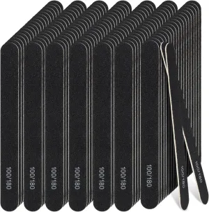 Lasnten 200 Pcs Grit Nail Files Professional Double Sided Emery Boards Reusable High Grit Nail Buffer Manicure Pedicure Tool Wood Fingernail Files for Acrylic/Natural Fingernail(Black,100/180)