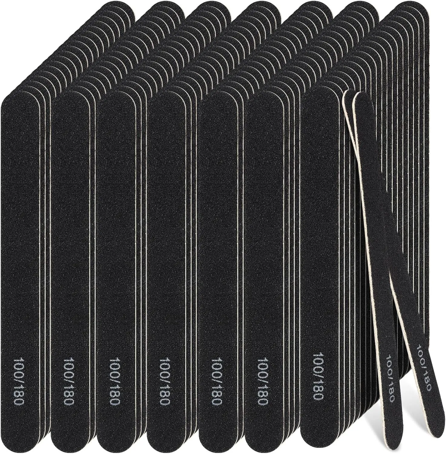 Lasnten 200 Pcs Grit Nail Files Professional Double Sided Emery Boards Reusable High Grit Nail Buffer Manicure Pedicure Tool Wood Fingernail Files for Acrylic/Natural Fingernail(Black,100/180)