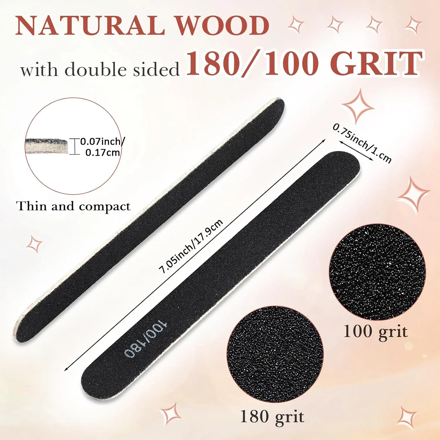 Lasnten 200 Pcs Grit Nail Files Professional Double Sided Emery Boards Reusable High Grit Nail Buffer Manicure Pedicure Tool Wood Fingernail Files for Acrylic/Natural Fingernail(Black,100/180)