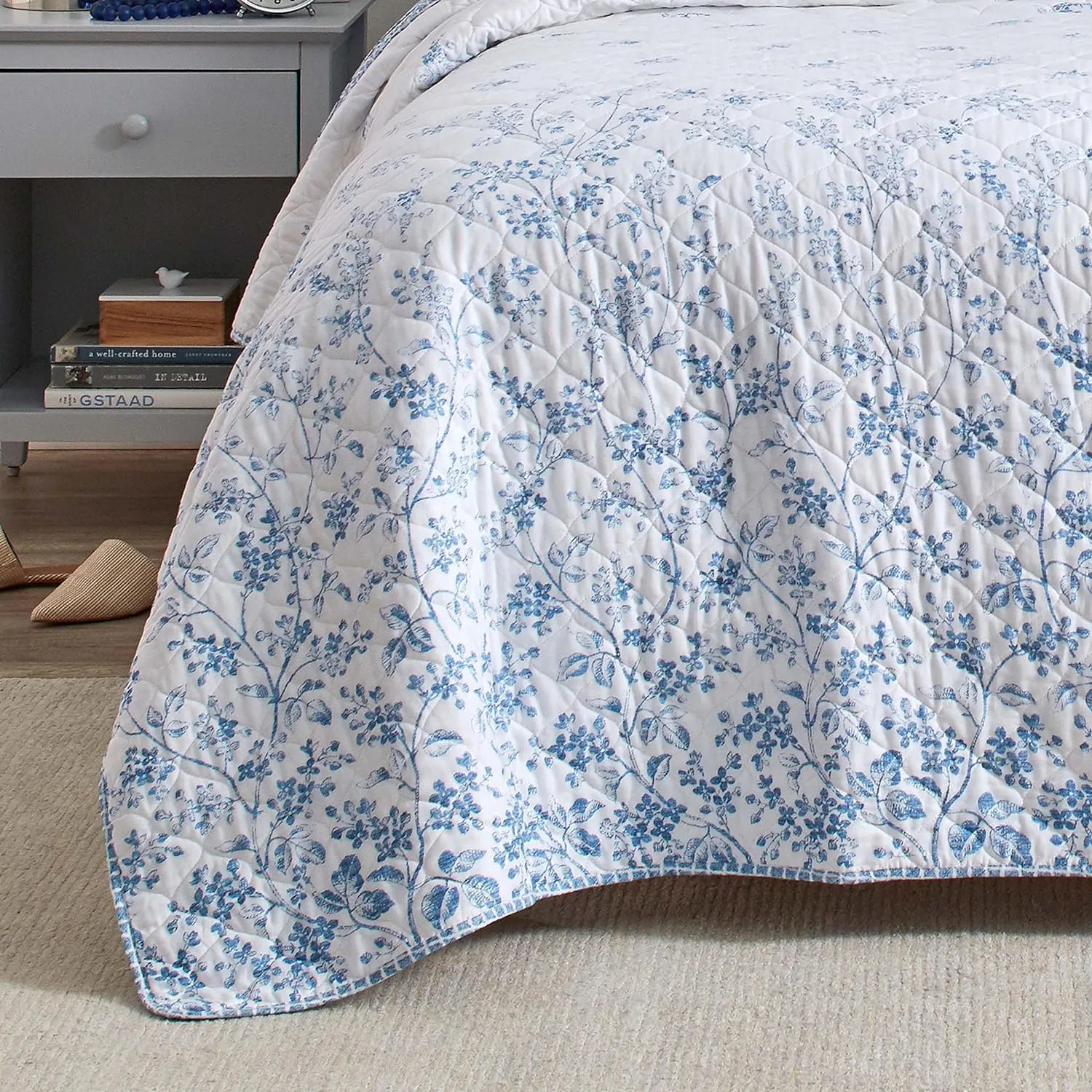 Laura Ashley Home - King Quilt Set, Reversible Cotton Bedding with Matching Shams, Pre-Washed Home Decor for Added Softness (Flora Blue, King)