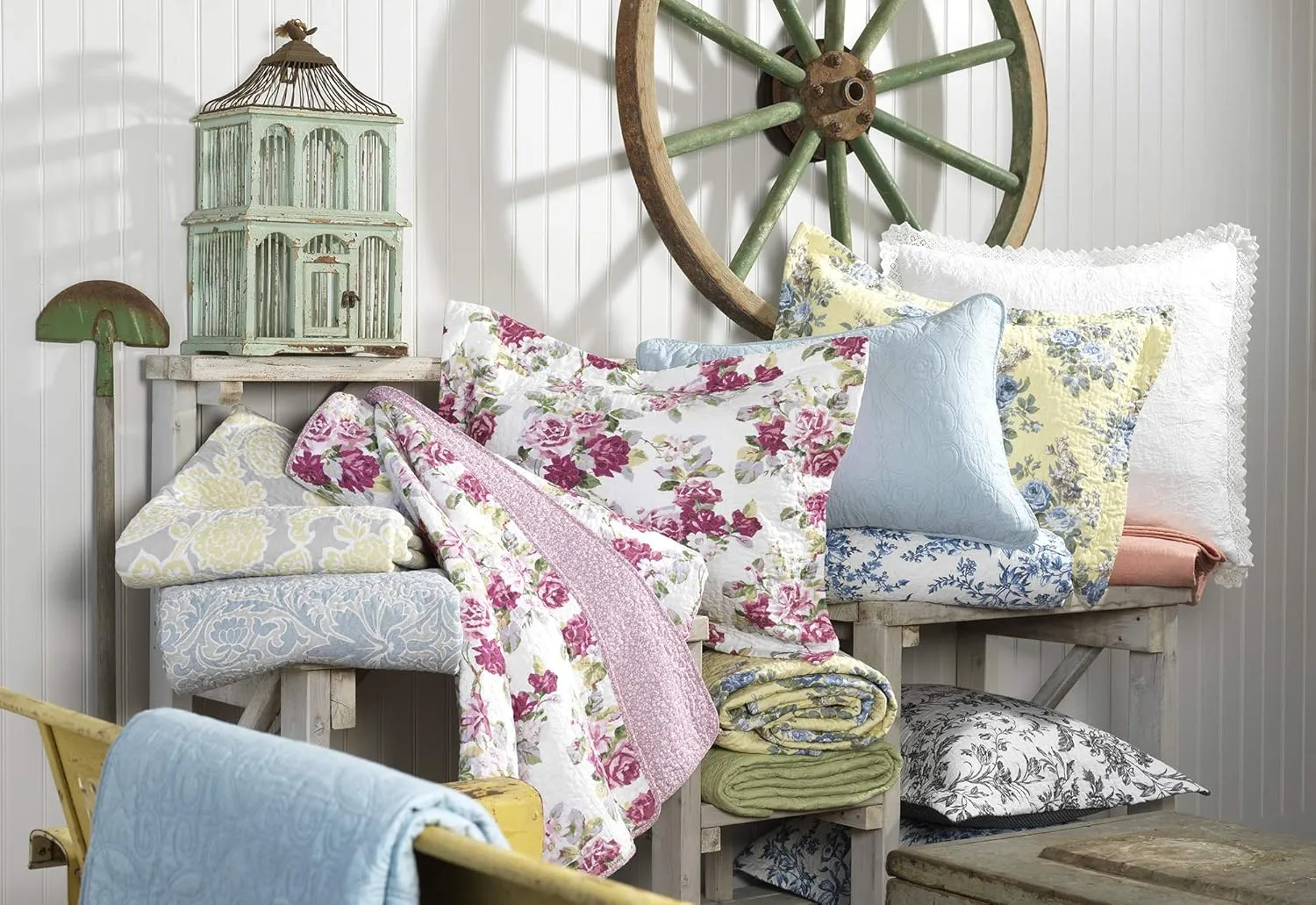 Laura Ashley Home - King Quilt Set, Reversible Cotton Bedding with Matching Shams, Pre-Washed Home Decor for Added Softness (Flora Blue, King)
