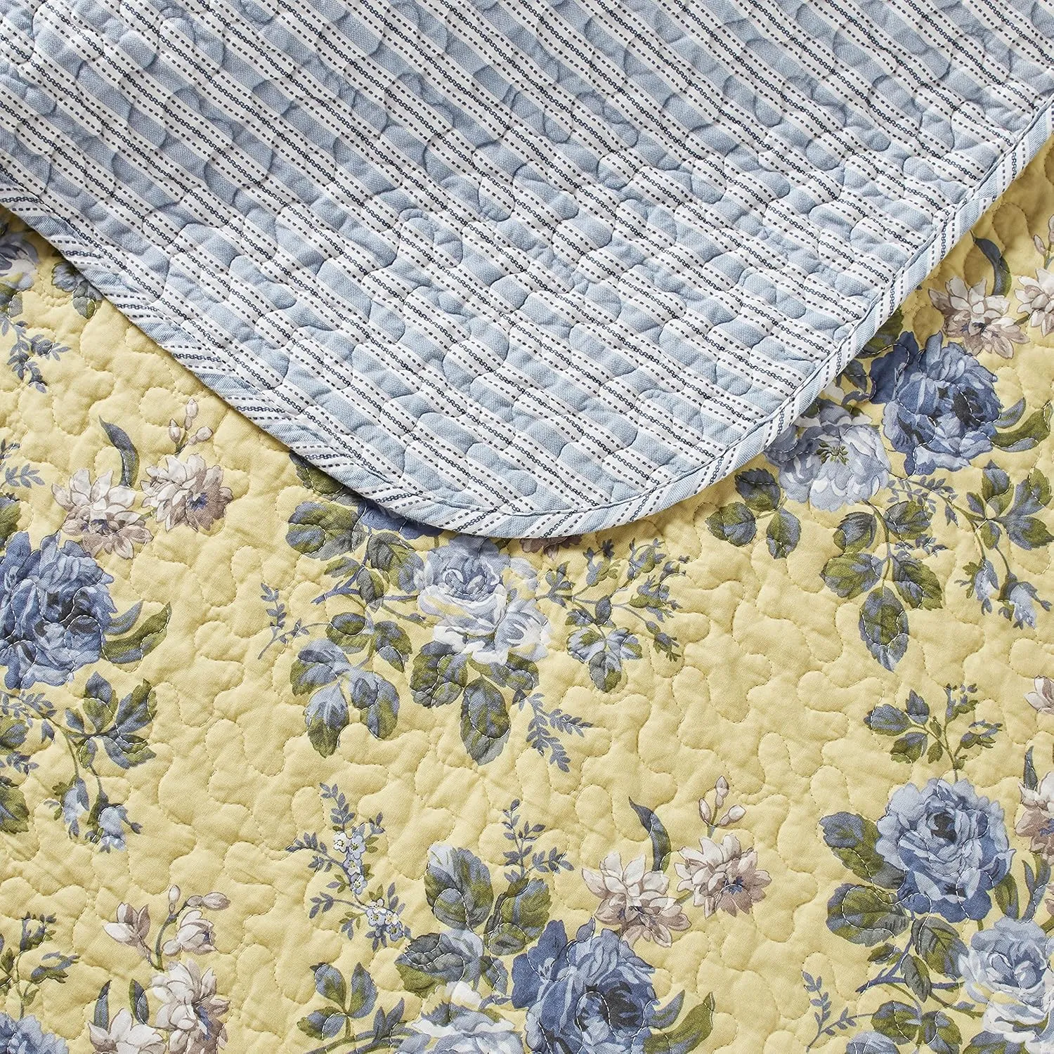 Laura Ashley - King Quilt Set, Reversible Cotton Bedding with Matching Shams, Lightweight Home Decor for All Seasons (Linley Yellow, King)