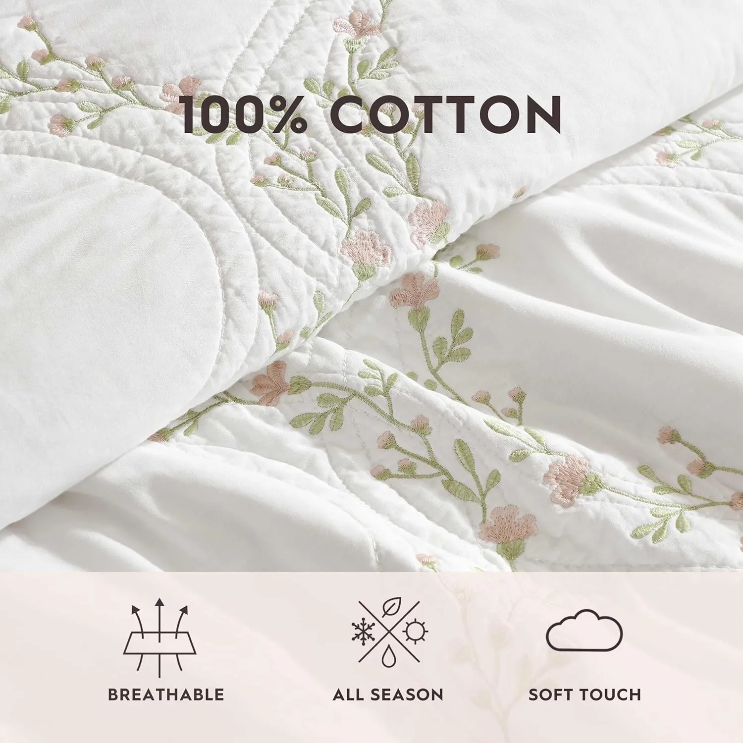 Laura Ashley - King Quilt Set, Super Soft & Breathable Embroidered Bedding with Matching Sham(s), Floral Home Decor (Floral Embroidery Pink, King)