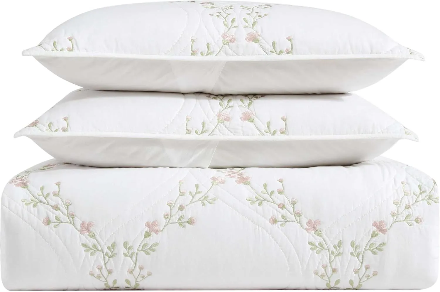 Laura Ashley - King Quilt Set, Super Soft & Breathable Embroidered Bedding with Matching Sham(s), Floral Home Decor (Floral Embroidery Pink, King)