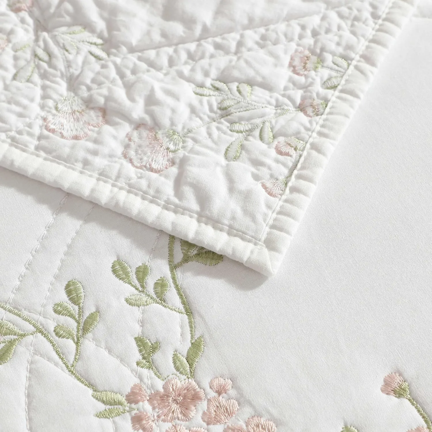 Laura Ashley - King Quilt Set, Super Soft & Breathable Embroidered Bedding with Matching Sham(s), Floral Home Decor (Floral Embroidery Pink, King)